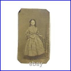 Antique CDV Photo Portrait Girl Hoop Dress Vintage NJ Revenue Stamp Washington
