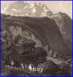 Antique CDV Photograph Engraving Lauterbrunnen Mountains People