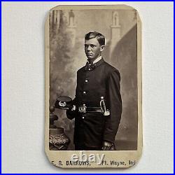 Antique CDV Photograph Handsome Young Man Teen Soldier Sword Fort Wayne IN