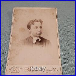 Antique Cabinet Card Athens Pa. Lady In White Neck Tie Front Curls Nice