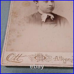 Antique Cabinet Card Athens Pa. Lady In White Neck Tie Front Curls Nice