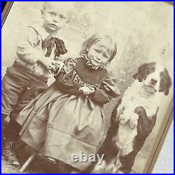 Antique Cabinet Card Photograph Adorable Children Dog Doing Trick Chicago IL
