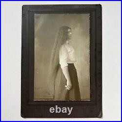 Antique Cabinet Card Photograph Beautiful Woman Long Hair ID Tillie Rominger