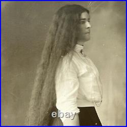 Antique Cabinet Card Photograph Beautiful Woman Long Hair ID Tillie Rominger