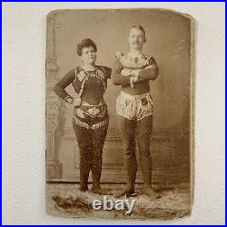 Antique Cabinet Card Photograph Man Woman Acrobat Ropewalker Circus Performer