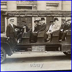 Antique Cabinet Card Photograph NEW YORK SIGHT SEEING Bus Trolley Steam c 1910