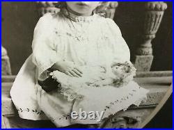 Antique Cabinet Photo YOUNG GIRL with BABY DOLL Schultz Chicago Illinois