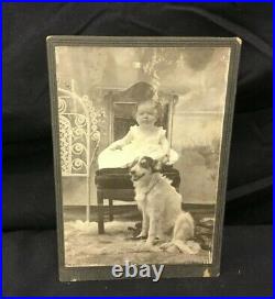 Antique Cabinet Photograph BABY WITH PUPPY DOG J. M. Handley MOROCCO INDIANA