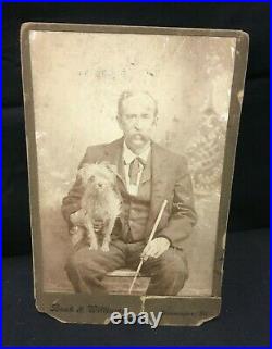 Antique Cabinet Photograph OLDER GENTLEMAN w SCRUFFY DOG Bloomington Illinois