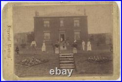 Antique Circa 1900s Incredible Mounted Photo of Family Posed in Front of House