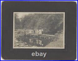 Antique Circa 1900s Stunning Mounted Photo Group of Men & Women With Reflection