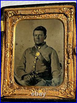 Antique Civil War Confederate Soldier Pistol Daguerreotype Gutta Percha Case