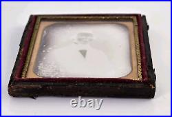 Antique Daguerreotype Photo Handsome Man Tinted 1/6 Plate Half Case Hair Fashion