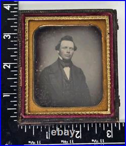 Antique Daguerreotype Photo Handsome Man Tinted 1/6 Plate Half Case Hair Fashion