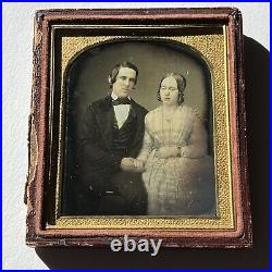 Antique Daguerreotype Photograph Affectionate Couple Pretty Woman Handsome Man