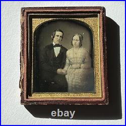 Antique Daguerreotype Photograph Affectionate Couple Pretty Woman Handsome Man