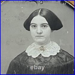 Antique Daguerreotype Photograph Beautiful Young Woman Fringe Dress Lace Cross