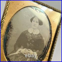 Antique Daguerreotype Photograph Beautiful Young Woman Fringe Dress Lace Cross