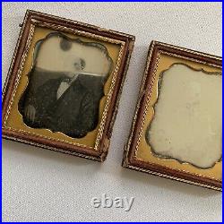 Antique Daguerreotype Photograph Full Double Case Mother & Son Woman Boy Child