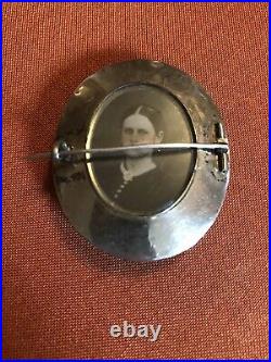 Antique Double-Sided Beveled Glass Daguerrotype Brooch, Photo Mourning Jewelry