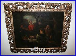 Antique Dutch Tavern Scene Oil Art Painting Portait Picture by Egislo Manzuele