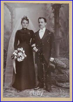 Antique Early 1900s Italian Wedding Photo Original Frame 13x15 Picture Vintage