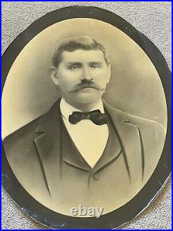 Antique Estate Large Canvas Photo Portrait Business Man w Mustache 20 x 17