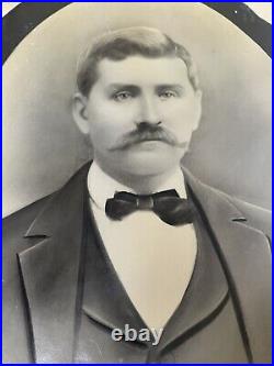 Antique Estate Large Canvas Photo Portrait Business Man w Mustache 20 x 17