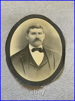 Antique Estate Large Canvas Photo Portrait Business Man w Mustache 20 x 17