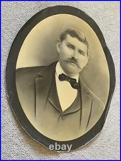 Antique Estate Large Canvas Photo Portrait Business Man w Mustache 20 x 17