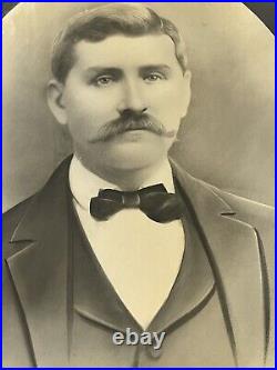 Antique Estate Large Canvas Photo Portrait Business Man w Mustache 20 x 17