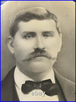 Antique Estate Large Canvas Photo Portrait Business Man w Mustache 20 x 17