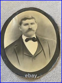 Antique Estate Large Canvas Photo Portrait Business Man w Mustache 20 x 17