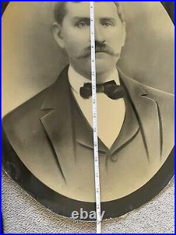 Antique Estate Large Canvas Photo Portrait Business Man w Mustache 20 x 17