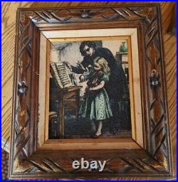 Antique Framed ARTS 8 X 10 4-D SCULPTURED ENGRAVED Victorian Girl Man Piano