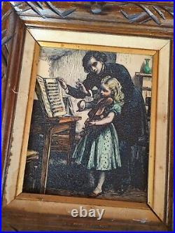 Antique Framed ARTS 8 X 10 4-D SCULPTURED ENGRAVED Victorian Girl Man Piano