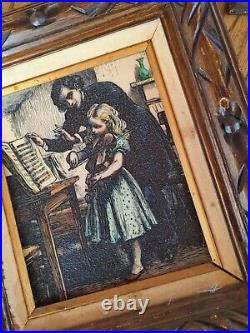 Antique Framed ARTS 8 X 10 4-D SCULPTURED ENGRAVED Victorian Girl Man Piano