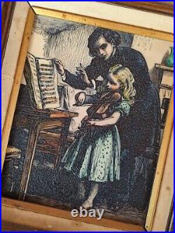 Antique Framed ARTS 8 X 10 4-D SCULPTURED ENGRAVED Victorian Girl Man Piano