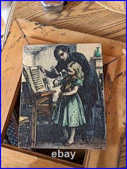 Antique Framed ARTS 8 X 10 4-D SCULPTURED ENGRAVED Victorian Girl Man Piano