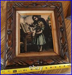 Antique Framed ARTS 8 X 10 4-D SCULPTURED ENGRAVED Victorian Girl Man Piano