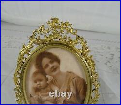 Antique French Gilt Bronze Oval Photo Frame Picture Rococo Style