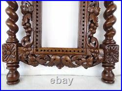 Antique French Wood Hand Carved Wall Picture Frame Twisted Column Black Forest