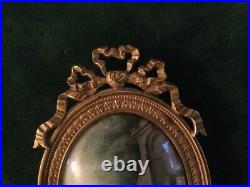 Antique Gilt Bronze Frame Louis XVI Fixed Curved Glass Engraved Rare Old 19th