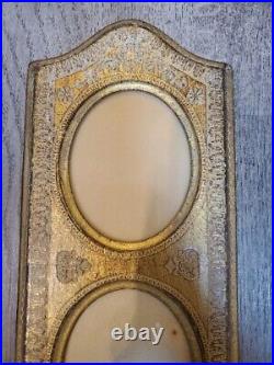 Antique Gold Florentine Toleware Triple Photo Picture Frame Made In Italy