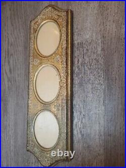 Antique Gold Florentine Toleware Triple Photo Picture Frame Made In Italy