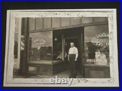 Antique Grocery Store Photograph 1910s-20s B&W Sepia Vernon Grocery J. C. Hansen
