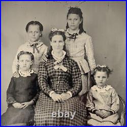Antique Half/Full Tintype Photograph Mother With 4 Daughters Woman Girl Family