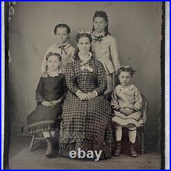 Antique Half/Full Tintype Photograph Mother With 4 Daughters Woman Girl Family