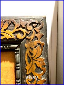 Antique Hand Carved Solid Wood Gold Inlay Leaves Frame 14 x11