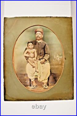 Antique Hand-Colored Photograph Father and Child Early 20th Century